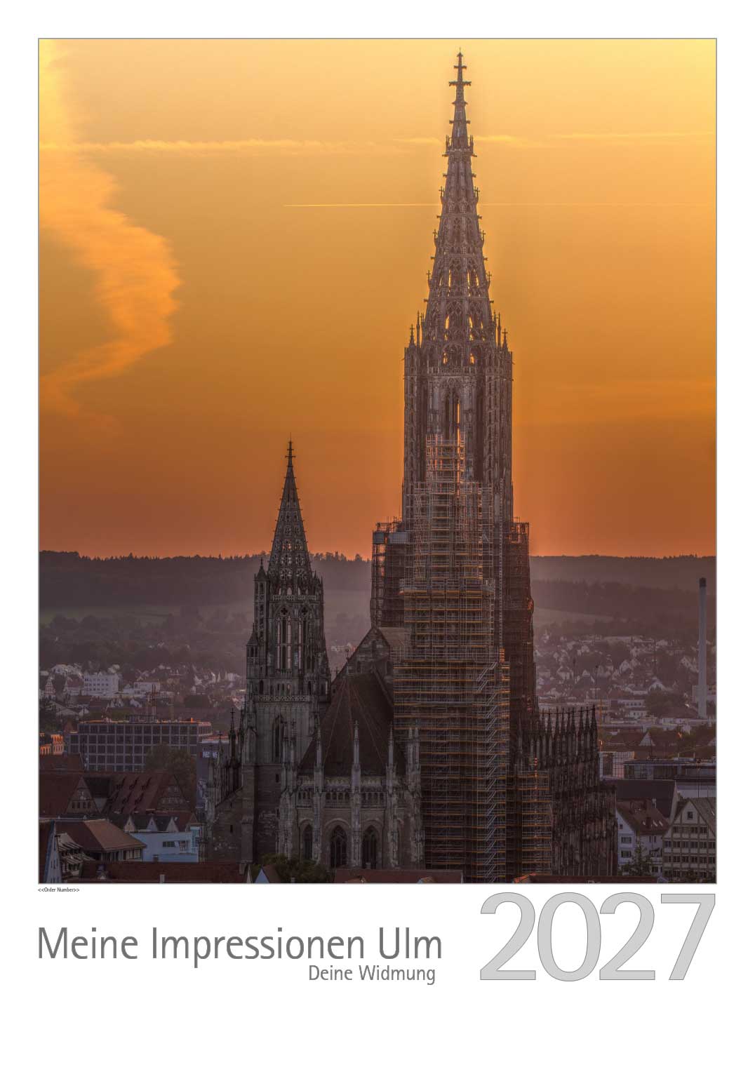 Ansicht Ulmer Münster bei sonnenuntergang Titelblatt Ulm Kalender 2027