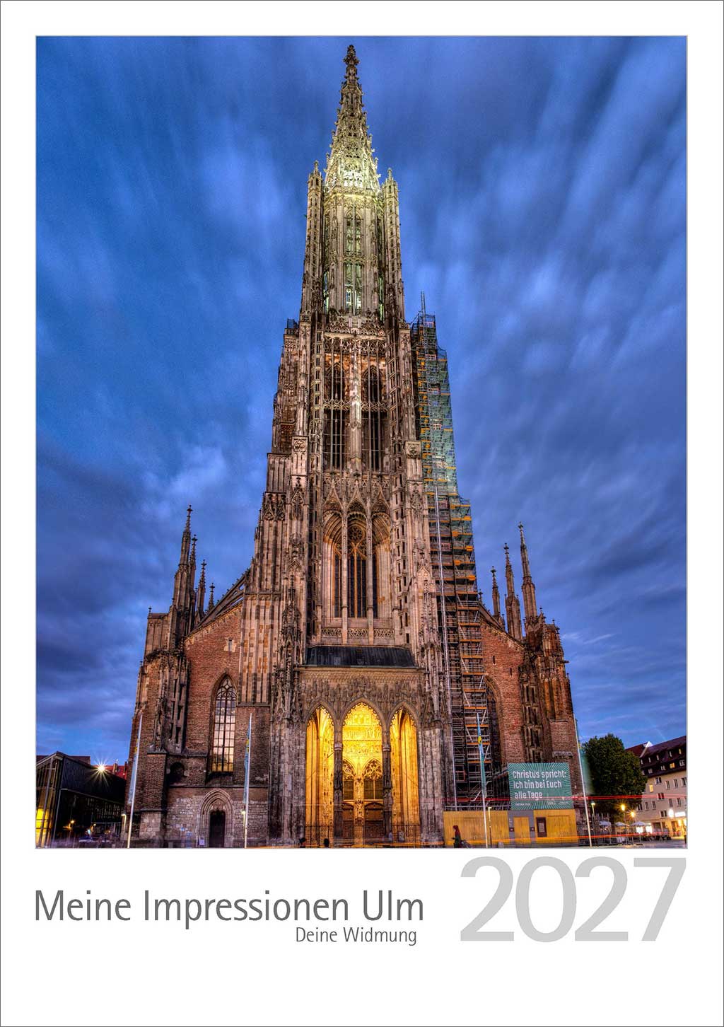 Ansicht Ulmer Münster zur Blauen Stunde. Titelblatt Ulm Kalender 2027